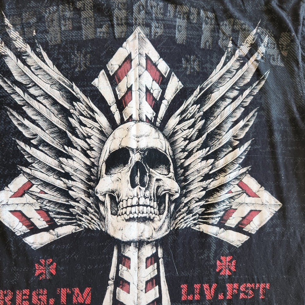 Affliction T-Shirt Skull Cross Wings Biker Black Size XL - Picture 11 of 15